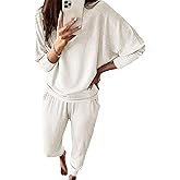 PRETTYGARDEN Women's Fall 2 Piece Lounge Set Long Sleeve Tops Ribbed Pants Spring Matching Sweatsuit Travel Outfits Clothes