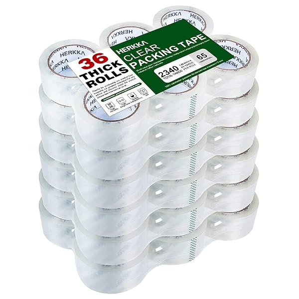 HERKKA CLEAR PACKING TAPE, 36 ROLLS HEAVY DUTY...