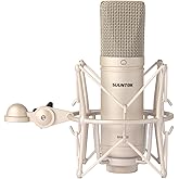 SUUNTOK Condenser Microphone XLR, Large Diaphgram Professional Recording Cardioid Microphone Kit with Shock Mount, for Studio, Live Streaming, Podcas (Silver)