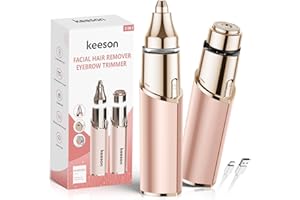 KEESON 2 in 1 Eyebrow Trimmer for Women, Facial Hair Remover, Rechargeable Hair Removal Device, Face Shaver Razors with LED Light, Facial Hair Remover for Women Face, Lip, Peach Fuzz