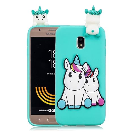 FNBK Handyhülle Silikon für Samsung Galaxy J3 2017 J330 Schutzhülle 3D Einhorn Hülle Slim Cute Weiche TPU Silikon Gel Schutz 