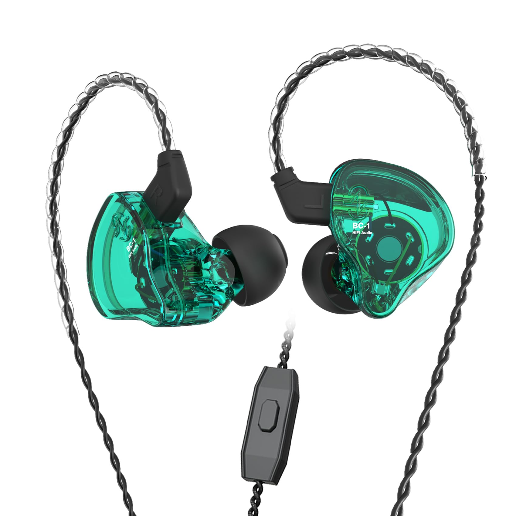 CCZ Melody in Ear Monitors Wired Earbuds in-Ear Earphones Headphones with Microphone IEM HIFI Bass with 1DD 1BA, Ear fins, 4N OFC Cable for Musicians,Singer, Drummer, on Stage,Studio (With mic, Cyan) — image 1