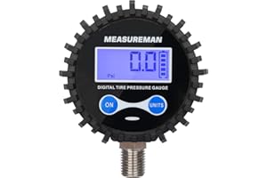 MEASUREMAN 2-1/2" Dial Size Digital Air Pressure Gauge with 1/4'' NPT Bottom Connector and Protective Boot, 0-200psi, Accuracy 1%, Battery Powered, with LED Light