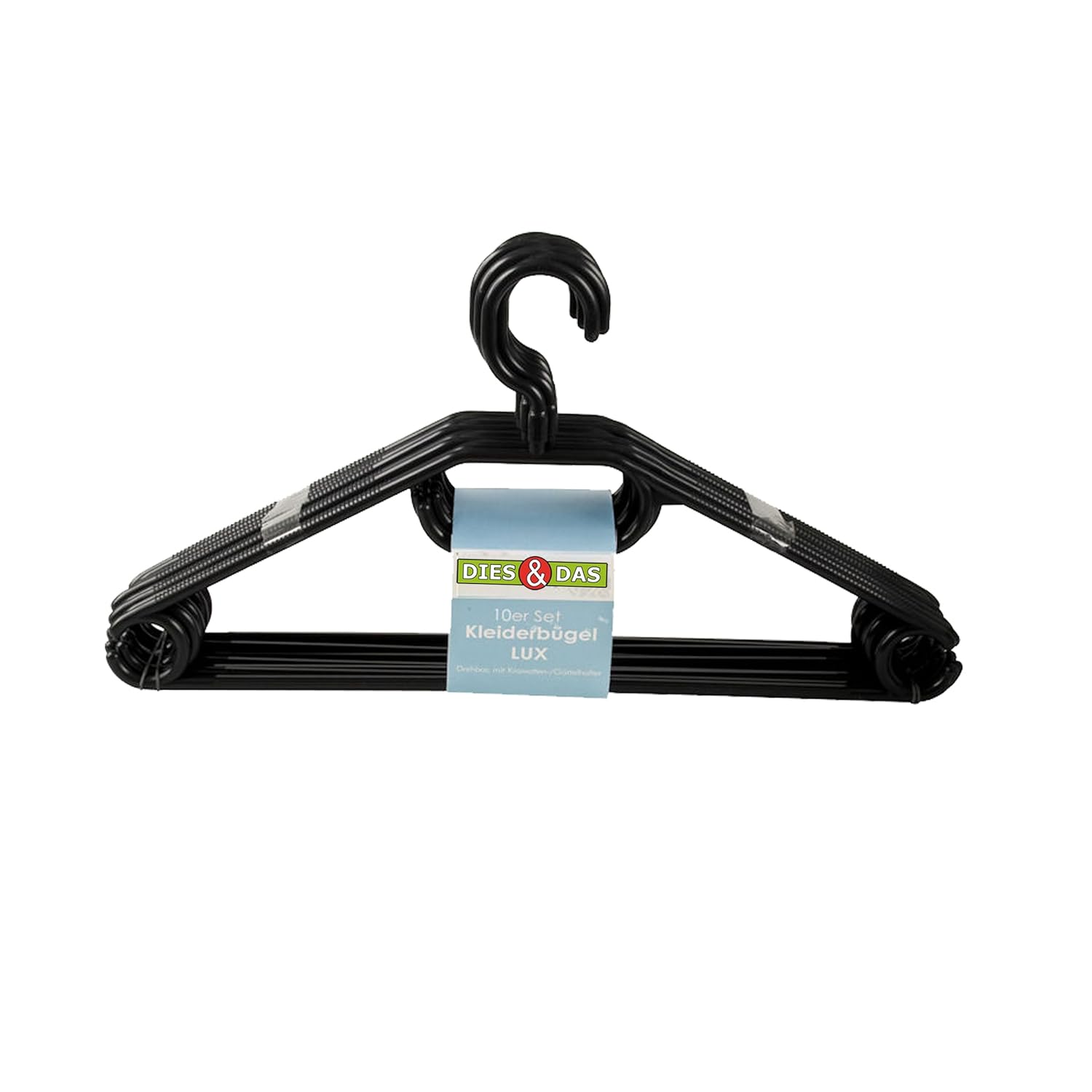 Lot De 10 Cintres En Plastique Noir Avec Crochet Fixe - Largeur 39 Cm, Polypropylène Renforcé - Style IKEA