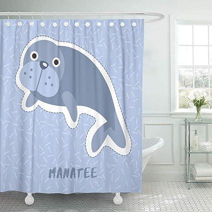 Amazon Com Krowmaet Cute Girl Shower Curtain Manatee Blue