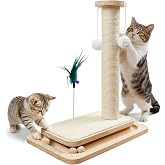 Kitten Cat Scratching Post with Sisal Mat and Wooden Base Indoor Scratcher | Stable cat scratch furniture with durable sisal post, scratch mat and hanging ball, protects furniture, easy assembly