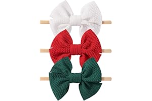 yoyokid 3PCS Baby Girl Bows Headband, 4" Christmas Hair Bows Headbands Elastic Nylon Hairbands for Newborn Kids Infants Toddlers, Red Green White