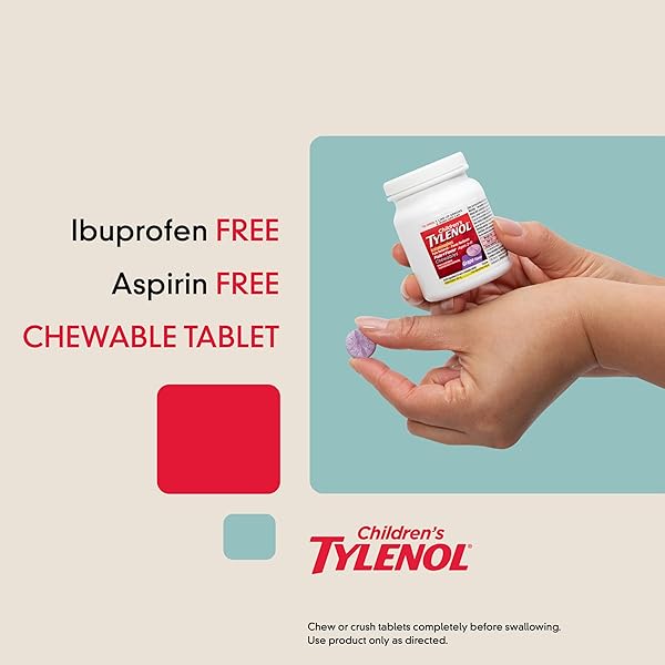 CHILDREN’S TYLENOL CHEWABLES WITH 160 MG ACETAMINOPHEN, PAIN RELIEVER & FEVER REDUCER FOR KIDS’ COLD + FLU SYMPTOMS, HEADACHE, SORE THROAT & TOOTHACHE, ASPIRIN-FREE, GRAPE FLAVOR, 24 CT