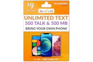 SpeedTalk Mobile SIM Card Unlimited Text 500 Minutes Talk 500MB Data for 5G 4G LTE Apple iPhone Android Smart Phones | 3 in 1 Prepaid Simcard - Standard Micro Nano | No Contract Cellphone Plan