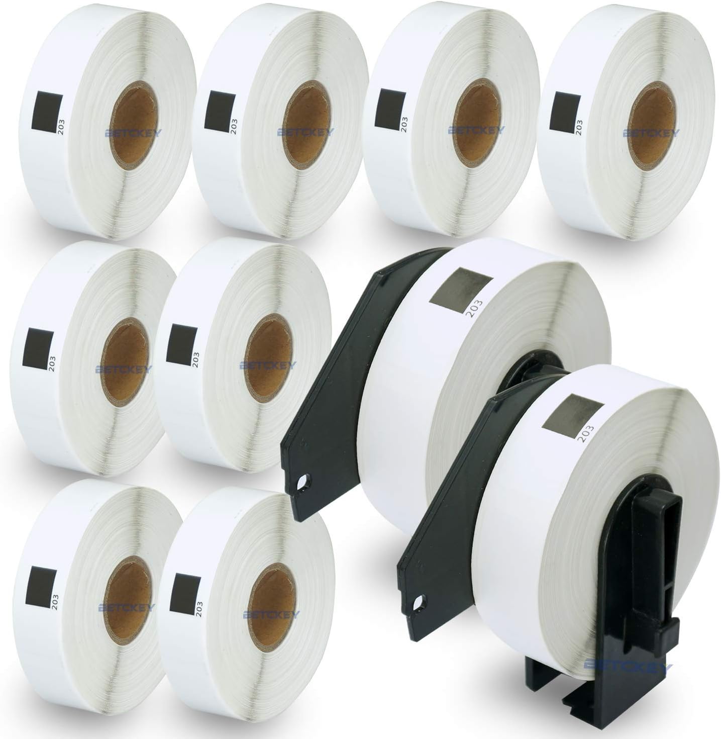 BETCKEY - 10 Rolls DK-11203 Labels with ONLY 2 Reusable Label Holders, 17mm x 87mm, 3000 File Folder Labels Using for Ql Label Printers
