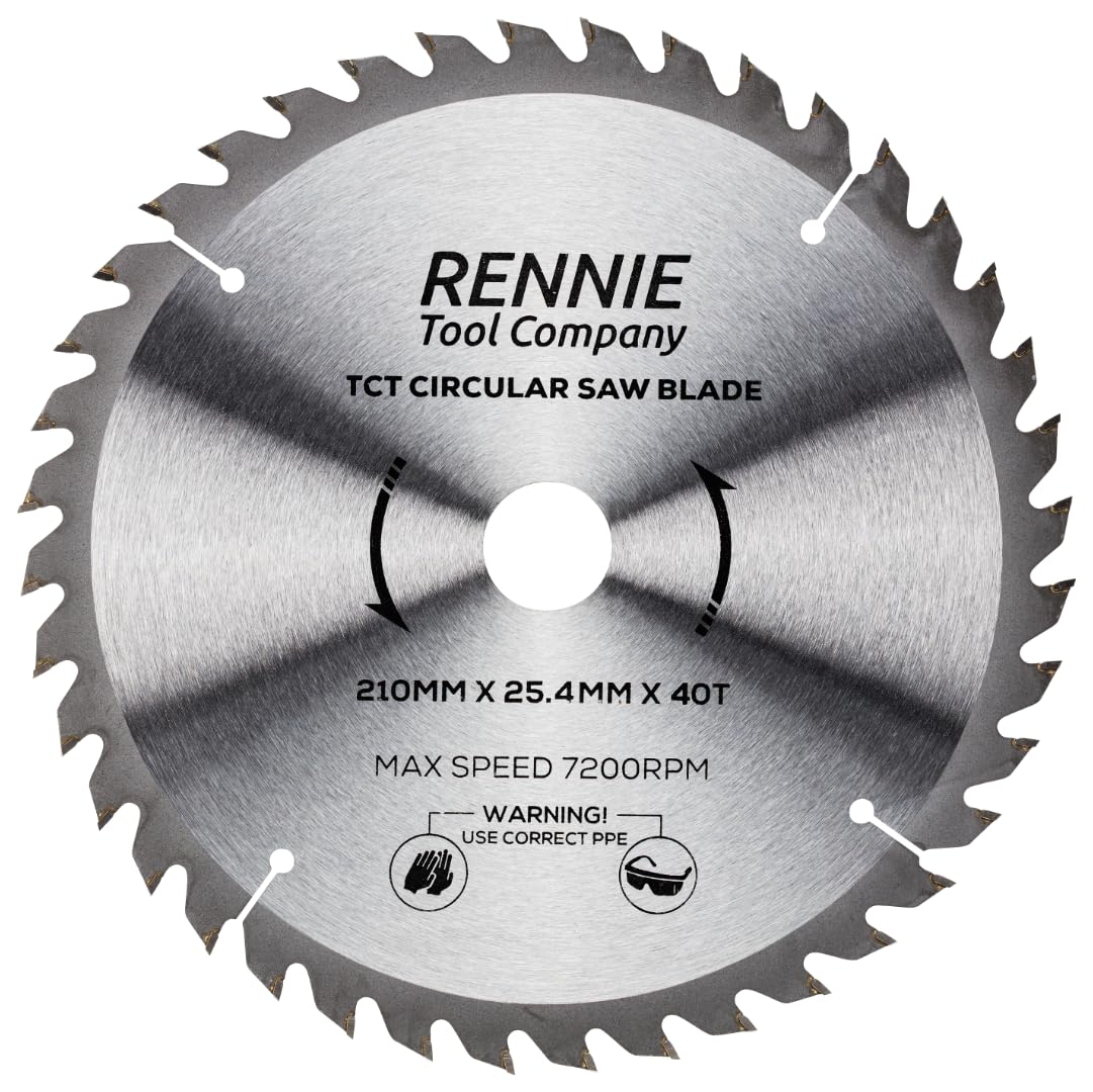 Rennie Tools - 210mm x 40T x 25.4mm Bore TCT Circular Wood Saw Blade Fits Evolution Saws & Evolution Rage Saws. 210mm Saw Blade 25.4mm Bore With 40 Teeth