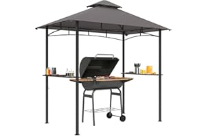 Outsunny 8' x 5' BBQ Grill Gazebo Tent with Double Tiered Canopy for Outdoor Sun Shade, Dark Grey