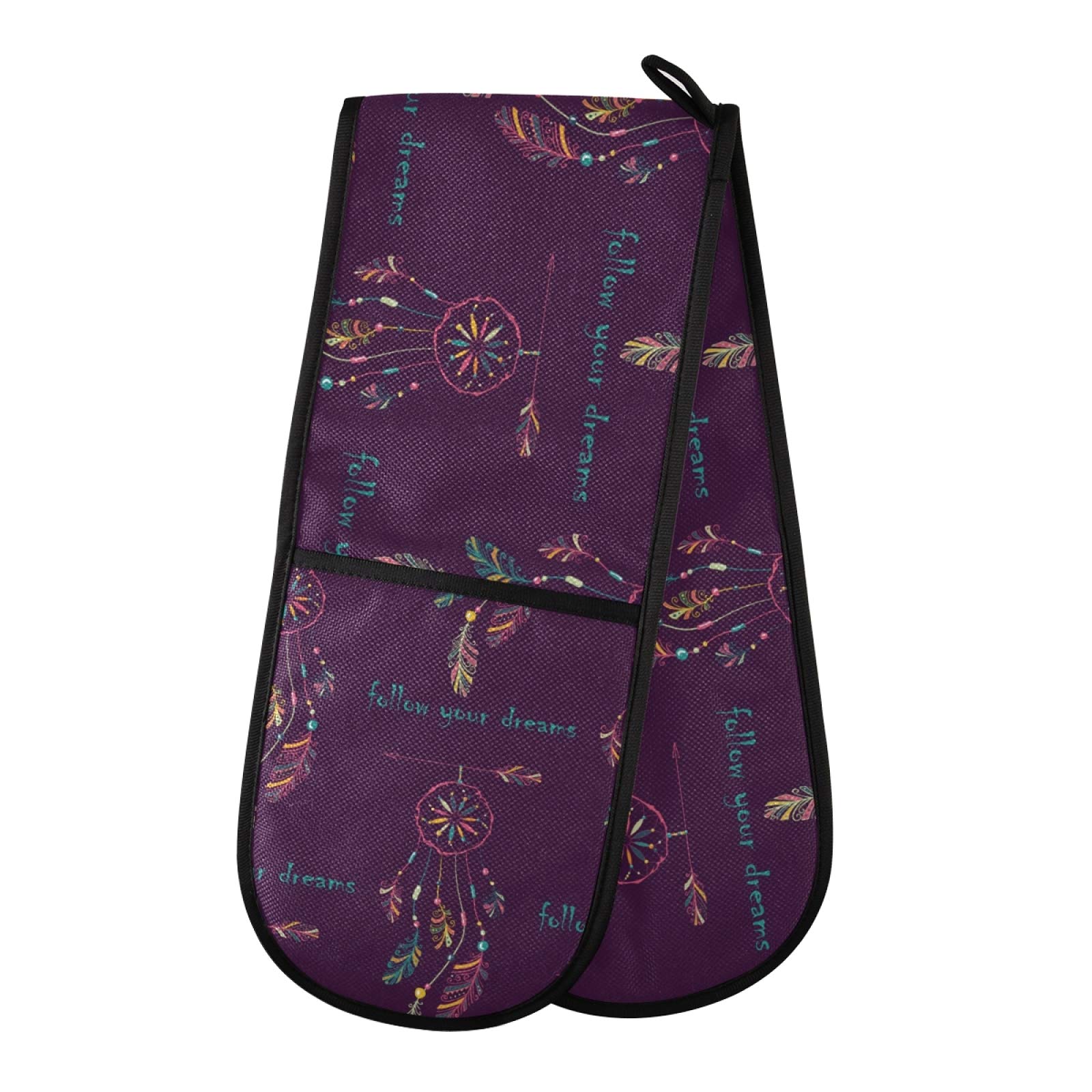 ZZXXB Dream Catcher Follow Your Dreams Double Oven Mitt Heat Resistant Non-Slip Kitchen Gloves Extra Long 7" x 35" for Cooking Baking Barbecue Grilling — image 1