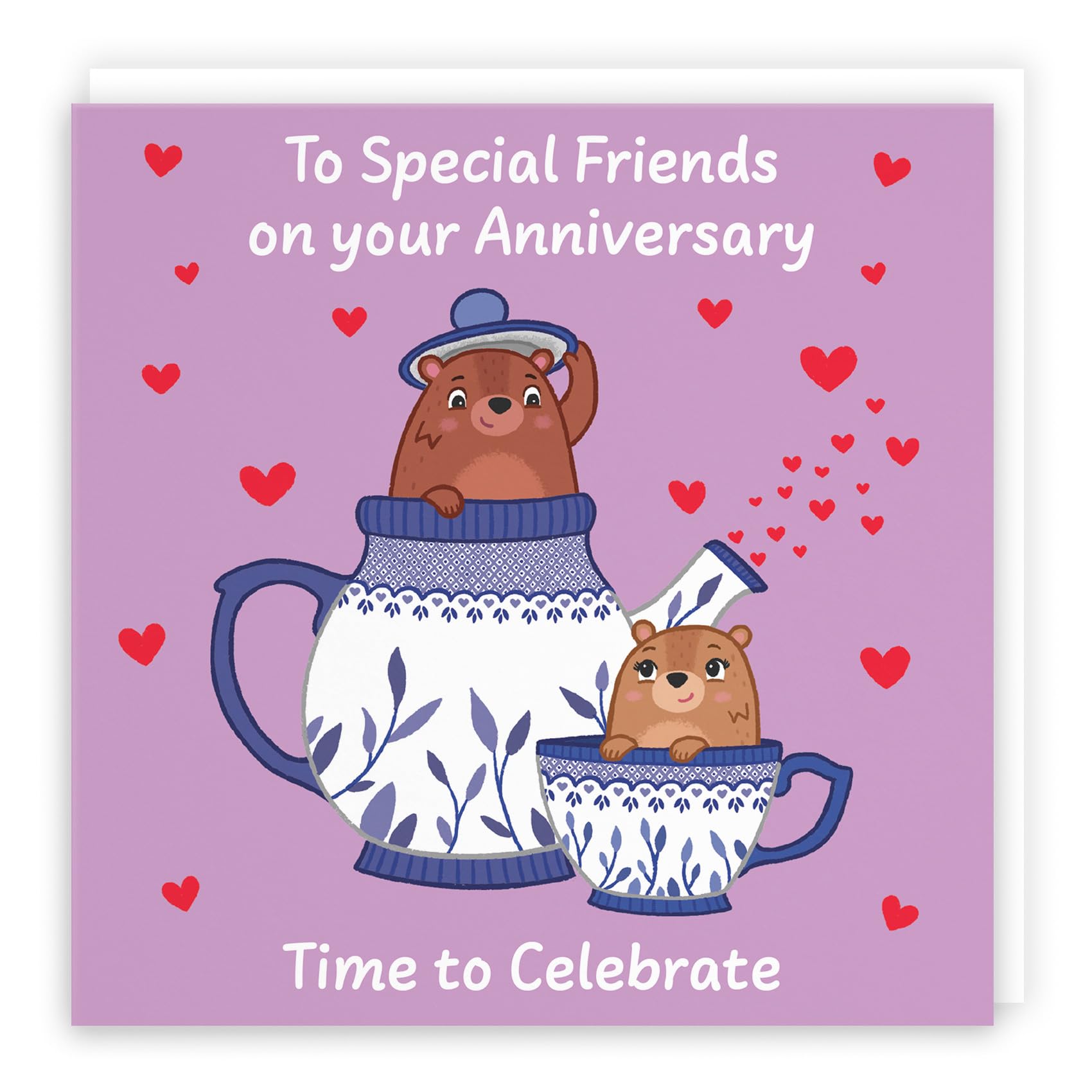 Hunts England - Cute Teapot Friends Anniversary Card - Fun Bears Anniversary Card - Love Story Collection