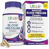 ULTALIFE Advanced Blood Pressure Supplements &ndash; 300mg Hawthorn, 300mg Garlic, 200mg Hibiscus &ndash; 14 Research-Backed Vitamins &amp; Herbs for Cardiovascular &amp; Circulatory Support, 60 Vegetable Capsules