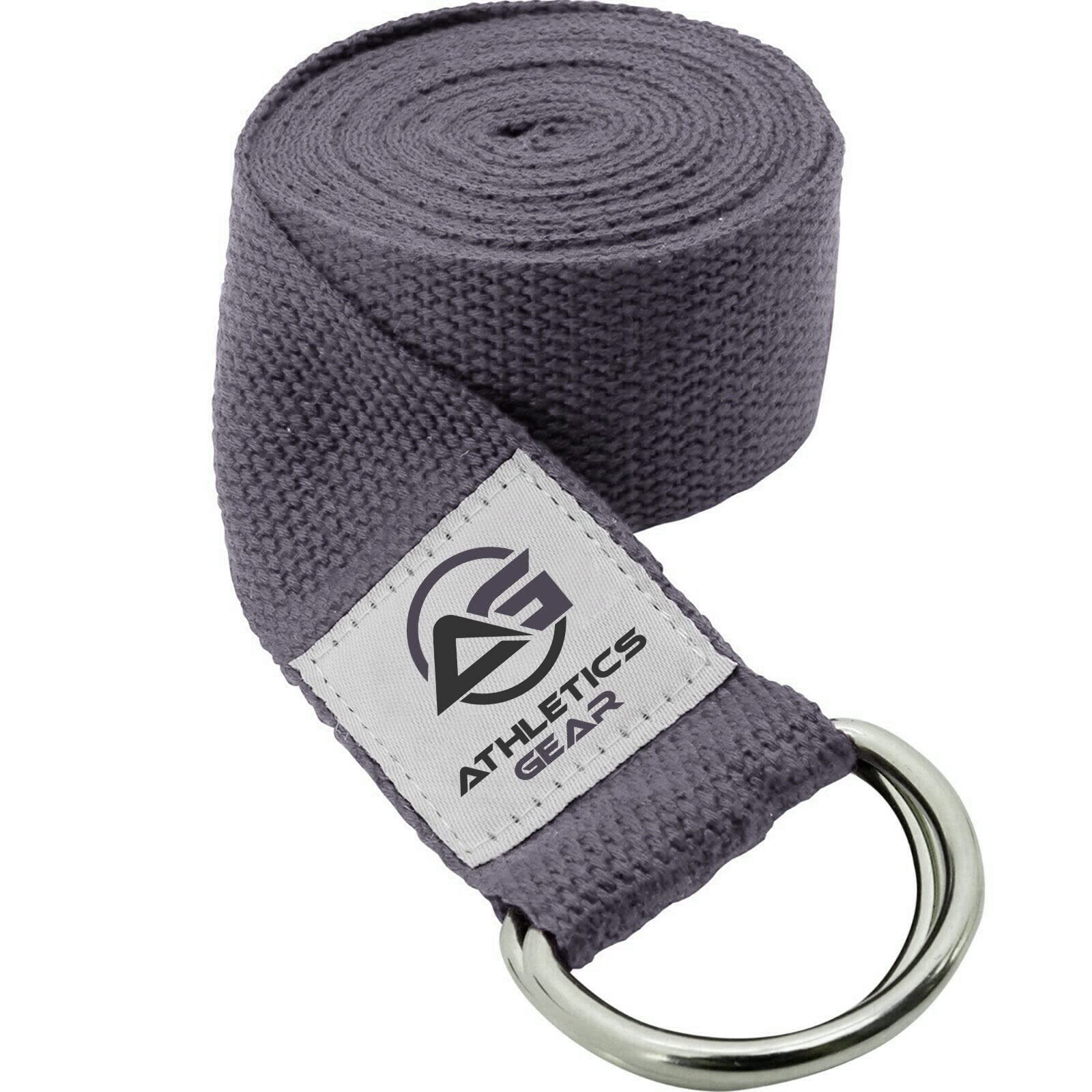 Yoga Strap Belt with Metal D-Ring Buckle, 6ft long & 1.5 inch wide, Made with Durable Cotton for Stretching and Flexibility (Grey)