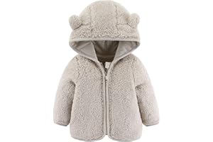 DEARBB Baby Boys Girls Polar Fleece Jacket Hooded Warm Coat Bear Ears Long Sleeve Zip Up Autumn Winter Clothes Kid Outerwear
