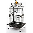2 Color, Extra Large Wrought Iron Dome Top for Macaw Goffin's Cockatoo Cockatiels African Grey Amazon Parrots Green Cheek Conures Caique Bird Cage with Rolling Stand (Black-Vein)