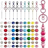 EQUNROY 80 Pcs Beadable Keychain Making Kit, 10 Pcs Beadable Keychain Bars with 70 Pcs Bubblegum Beads & Spacer Beads, DIY Craft Supplies Jewelry Making Party Favors Gift