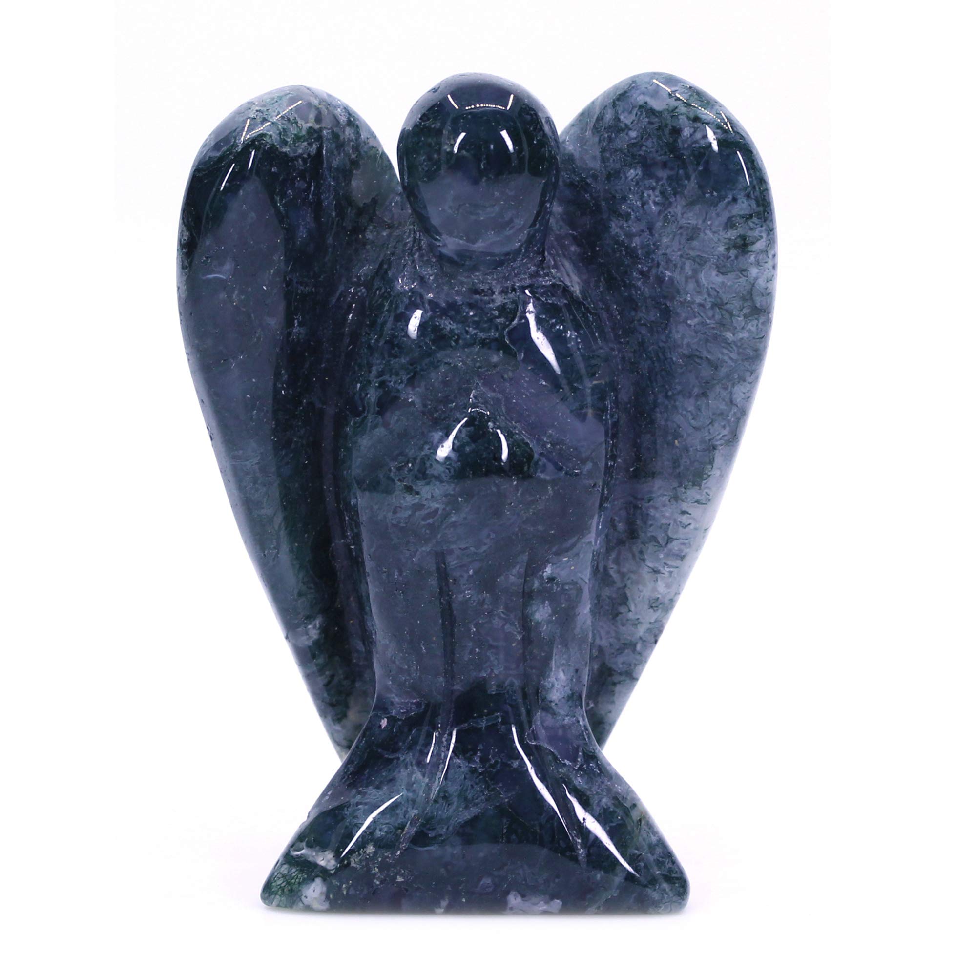 CHENYUE Natural Moss Agate Gemstone Peace Angel Pocket Guardian Healing Statue 2 Inch