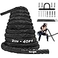 Yes4All Battle Ropes, Workout Rope with Cover, Steel Anchor & Strap Included, Heavy Ropes for Exercise Training - 1.5/2 Inch Diameter, 30, 40, 50 Ft Length
