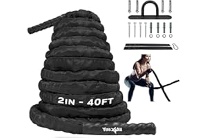 Yes4All Battle Exercise Training Rope With Protective Cover – Steel Anchor & Strap Included - 1.5/2 Inch Diameter Poly Dacron