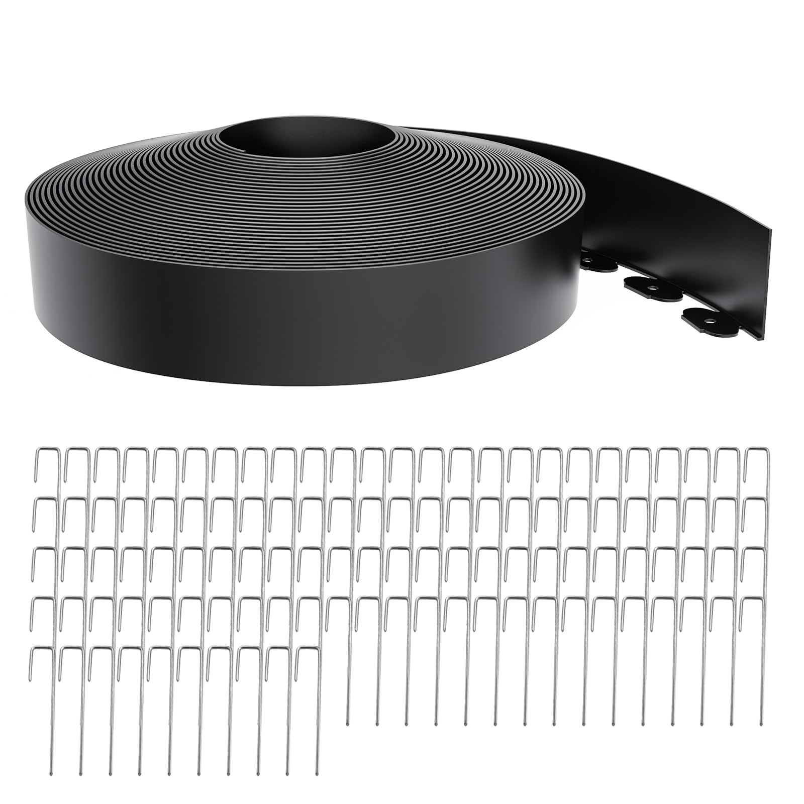 Photo 1 of (USED/FAIR) (MISSING METAL STAKES) Landscape Edging 4 Inch Tall 100FT with 110Pcs Metal Spikes, Plastic Garden Edging Border Landscape Edging Border Lawn Edging for Landscaping, Flower Bed, Yard