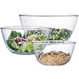 Glass Mixing Bowl Set of 3 for Kitchen, Baking, Prepping, Serving, Cooking 1.1QT, 2.5QT, 4.2QT Large Salad Bowl Set, High Brosilicate Bowl Set, Stackable, Non-toxic, Microwavable, Great Gift