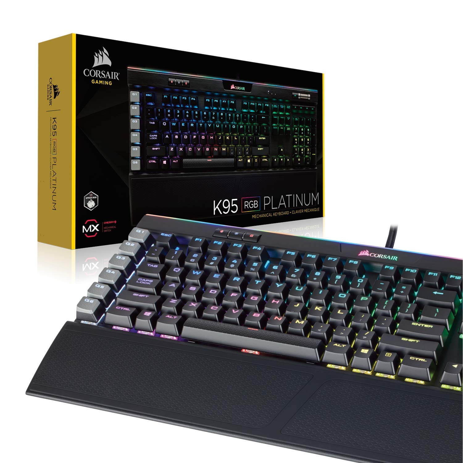 Macro Programmable 6x Keyboard Gaming Mechanical Platinum Rgb K95 Corsair Keys Finish Aluminum Backlit Led Rgb Speed Mx Cherry Fastest Controls Media Passthrough Usb Gaming Keyboards Accessories