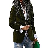LKOUS Velvet Blazer Women Casual Long Sleeve Lapel Collar Button Blazer Jackets for Business Office