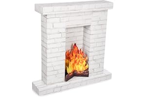 AmazingSpark 1 Set Christmas Corrugated Fireplace 35.5 x 29 x 8 Inch Cardboard Fireplace with 3D Fire Flame Prop 3D Life Size Cardboard Cutout Standup for Christmas Party Decorations (White)