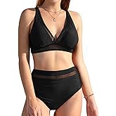 Women High Waisted Bikini Sets Two Piece Swimsuit for Women Tummy Control Mesh V Neck Bikini Swimsuits Bathing Suits