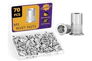 ZERDANS M5 Rivet Nut, 70PCS Metric 304 Stainless Steel Rivets Flat Head Rivnut Threaded Insert Nuts Assortment for Furniture, Automotive and Industrial Applications (M5-0.8mm)