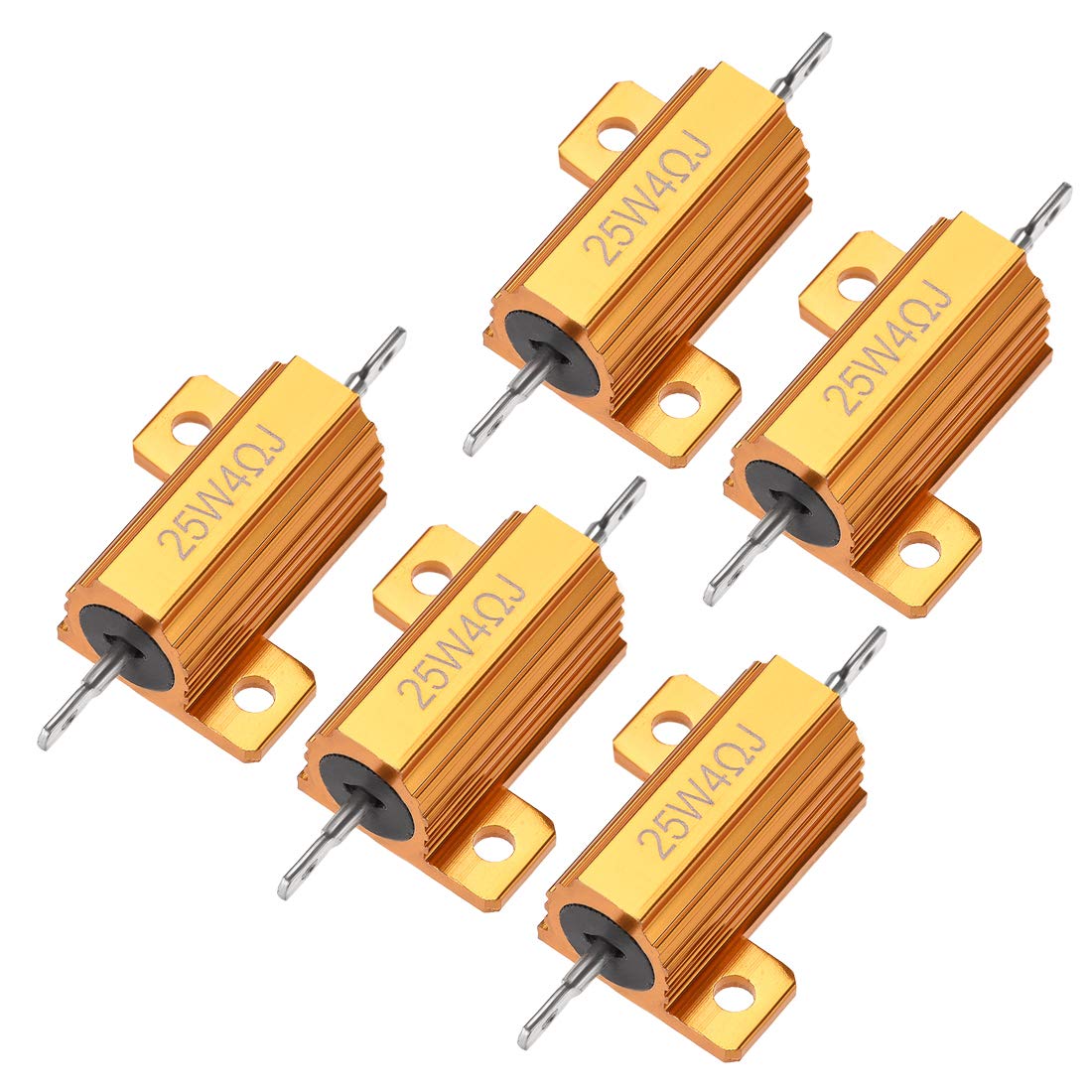 sourcingmap 25W 4 Ohm 5% Aluminum Housing Resistor Screw Tap Chassis Mounted Aluminum Case Wirewound Resistor Load Resistors Gold Tone 5 Pcs