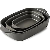 Tikooere Casserole Dish for Oven,Ceramic Baking Dishes， Stoneware Bakeware Set of 3，Deep Casserole Dishes for Baking，Casserole,Cake Dinner and Daily Use,0.63/1.8/4 QT，Matte Black