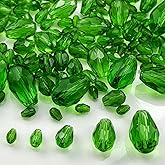 Xinhongo 340pcs Teardrop Crystal Glass Beads 3x5mm 4x6mm 6x8mm 8x12mm 10x15mm Vertical Hole Faceted Glass Spacer Beads for Necklace Bracelet Earrings DIY Jewelry Crafts(Grass Green)