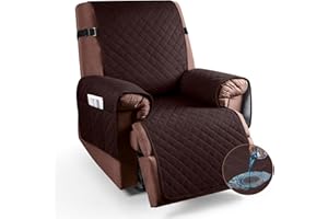 KinCam 100% Waterproof Recliner Chair Cover, Reclining Couch Covers for Pets, Dogs, Recliner Couch Slipcover Furniture Protector with Elastic Straps for Kids(23.6", Coffee)