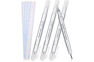 GEN'C BÉAUTY 4 Packs Tattoo Markers Pen Twin-tip 0.5mm/1mm Scribe Marking Tool with Paper Ruler