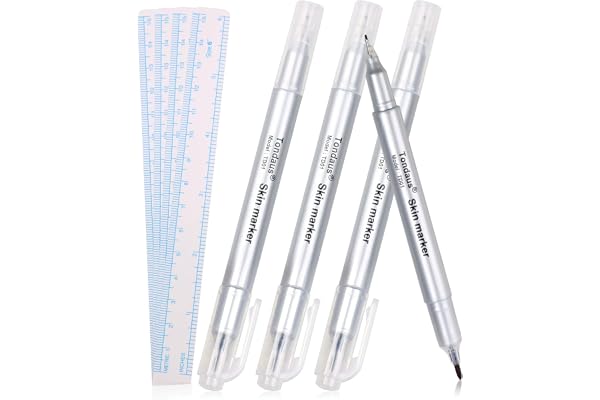 GEN'C BÉAUTY 4 Packs Tattoo Markers Pen Twin-tip 0.5mm/1mm Scribe Marking Tool with Paper Ruler