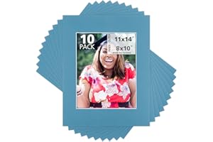 MBC MAT BOARD CENTER Mat Board Center, Pack of 10, 11x14 for 8x10 Dynamic Blue Color Mats - Acid Free, 4-ply Thickness, White Core - for Pictures, Photos, Framing