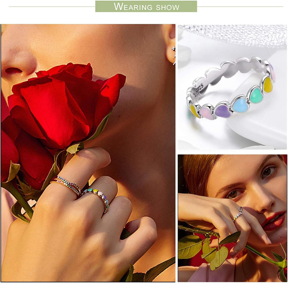 Lorrifal 925 Sterling Silver Fashion Classic Three-Colors Flower with CZ Ring Best Jewelry Gifts for Women Girls Size 6 to 8: Jewelry
