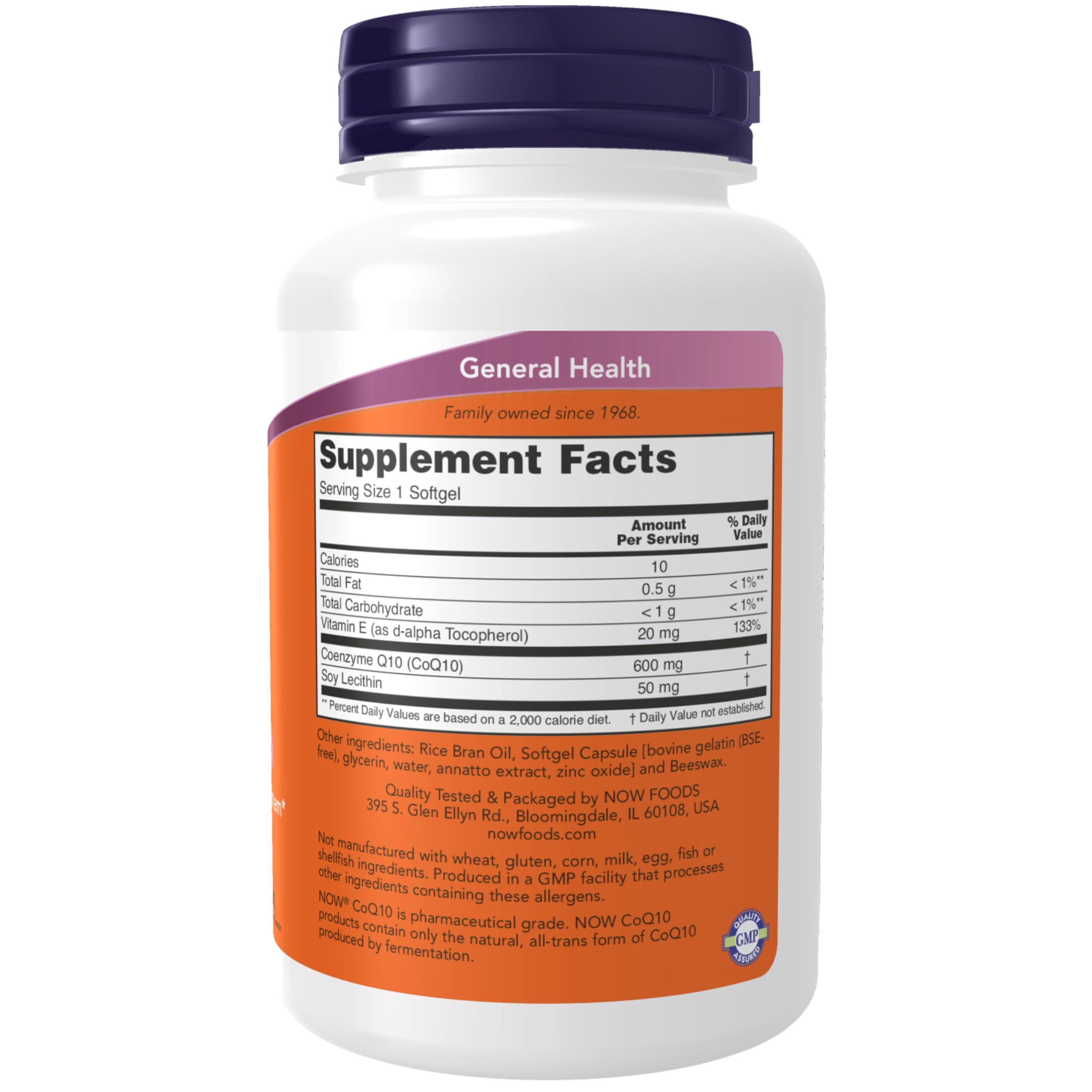 NOW Foods Supplements, CoQ10 600 mg, Maximum Strength with Vitamin E & Lecithin, 60 Softgels