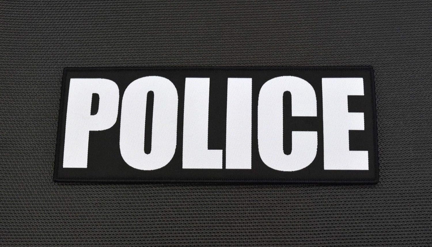 8x3" POLICE Black White VELCRO® Brand Hook Back Placard Patch Badge