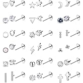Vegolita 18Pairs 18G Titanium Stainless Steel Stud Earrings Set for Women Men Hypoallergenic Flat Back Cartilage Earring CZ Moon Star Heart Ball Helix Tragus Lobe Stud 6MM 8MM