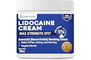 WELMATE 5% Lidocaine Cream for Hemorrhoids, 6 oz Jar – Fast-Acting Lidocaine Numbing Cream & Topical Analgesic Cream for Anorectal Itch Relief