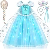 G.C Girls Light Up Princess Dress Costume with Cape Kids Wig Crown Toys Toddler Princess Dress Up Outfit Halloween Gifts