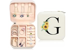 Ldntly Sunflower Jewelry Case, Initial Travel Box, Personalized Gifts for Women, Teen Girls, Mom, Wife, Bridesmaids, 21st Birthday