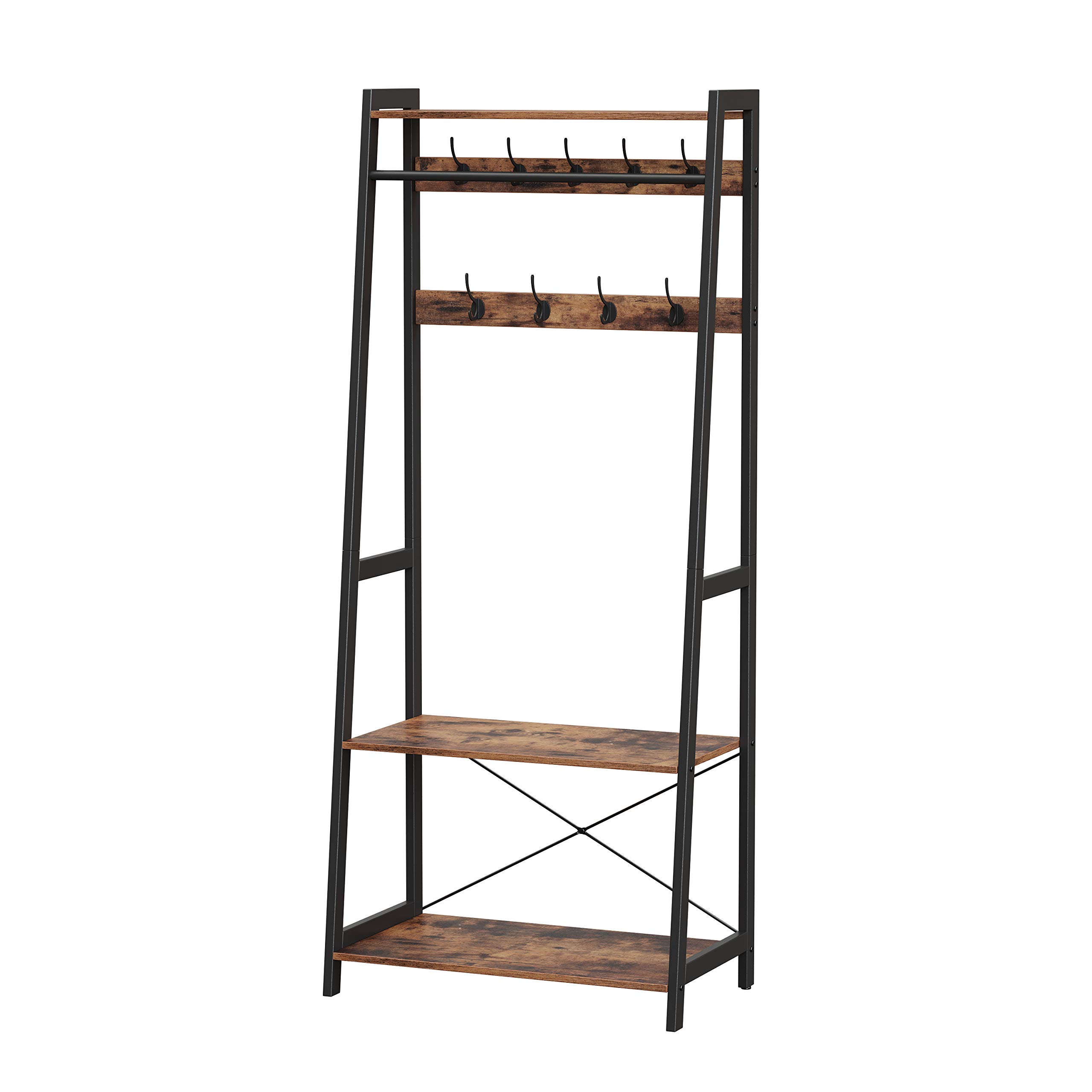 VASAGLE Industrial Coat Rack 2Tiers, Clothing Garment Rack, Storage