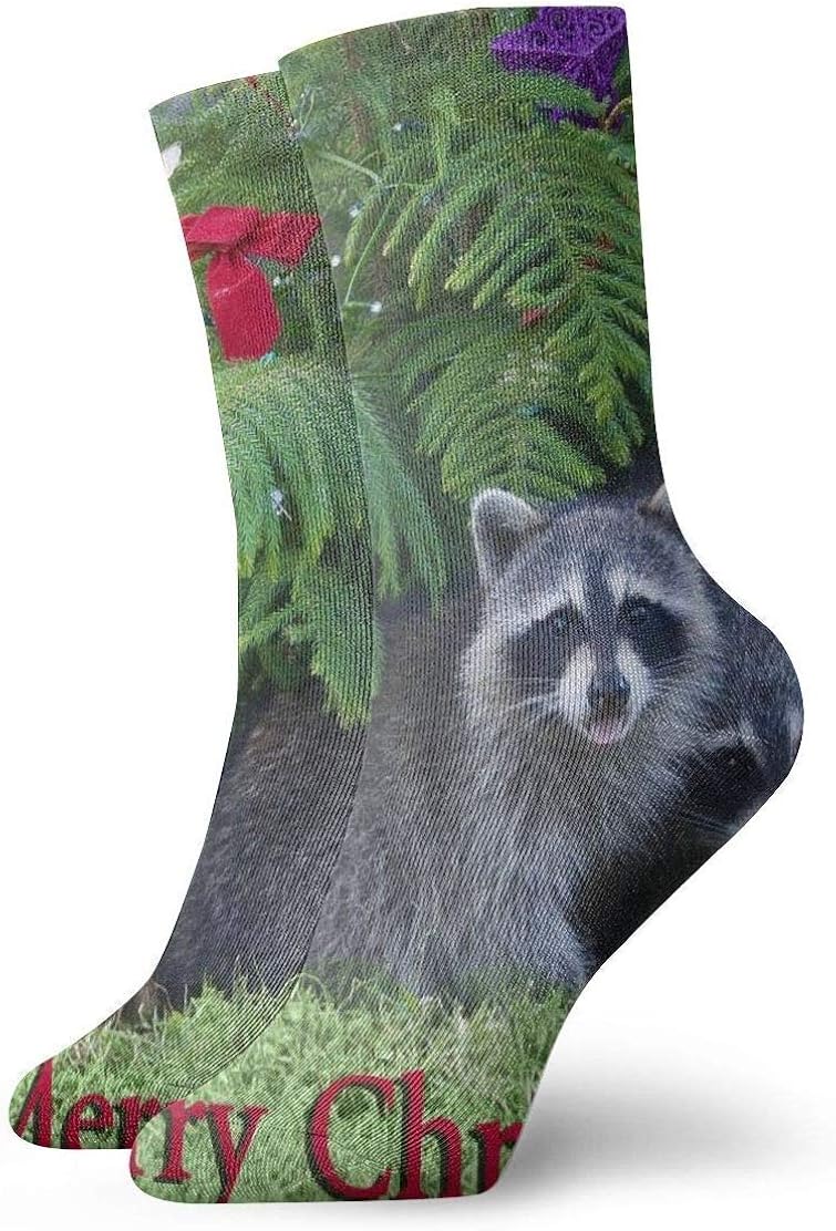 Merry Christmas Raccoons Adult Short Socks Cotton Cool Socks for Mens