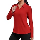 PINSPARK Long Sleeve Shirts for Women UPF 50+ Sun Shirt Workout Tops Quick Dry V Neck Athletic Running Hiking Golf Polo S-3XL